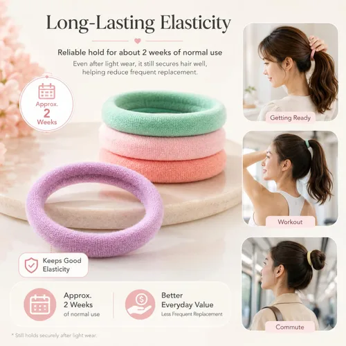 Vista 3 de Paquete de 100 ligas para el cabello, 12 colores, diseño sin costuras, fuerte elasticidad, no se cae, se desliza suavemente sin enredos