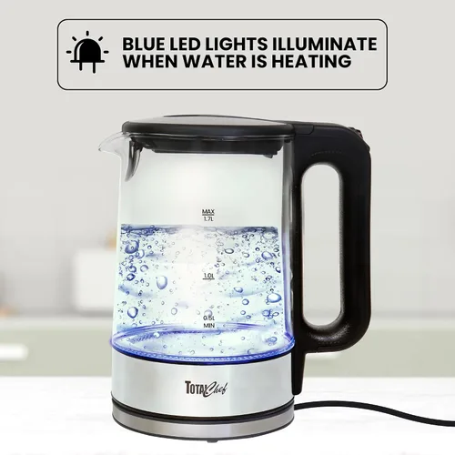 Vista 2 de Total Chef - Hervidor de té eléctrico, 1.8 cuartos de galón / 1.7 L, hervidor de agua caliente de vertido inalámbrico, luz LED, apagado automático