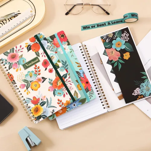 Vista 6 de Cuaderno Chopet - Paquete de 3 cuadernos en espiral A5 con líneas, cuaderno de 8.3" x 6" con papel grueso, cuaderno de diario clásico con rayas