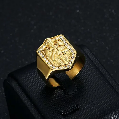 Vista 3 de LAIMIUMIU33 CZ Knights Cross Sword Shield - Anillos templarios de acero inoxidable 316, estilo paladín, preocupación, cazador, joyería punk, hip