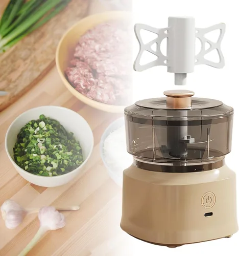 Vista 3 de Mini picadora eléctrica de ajo, licuadora de ajo, 11.8 fl oz, herramientas de cocina automáticas a prueba de salpicaduras, picadora de carne
