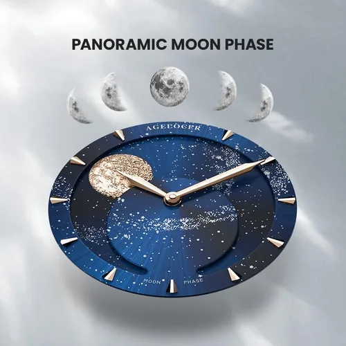 Vista 3 de AGELOCER Luxury Automatic Mechanical Watch, Original Men Watch with 3D Starry Sky Moon Phase Watch Dial Skeleton Leather Men's Wrist Watch