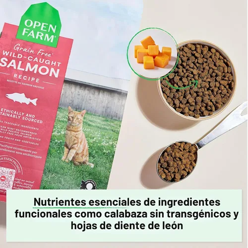 Vista 5 de Open Farm Alimento seco para gatos sin granos, croquetas de salmón