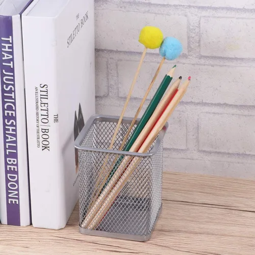 Vista 7 de NUOLUX 2pcs Metal Mesh Square Pencil Holder Pen Pot Desk Tidy Organizer (Plata)