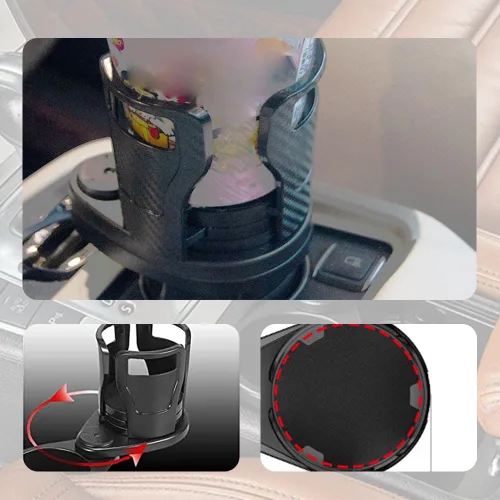 Vista 5 de Portavasos multifuncional para automóvil, portavasos grande ajustable multiusos (negro carbón)