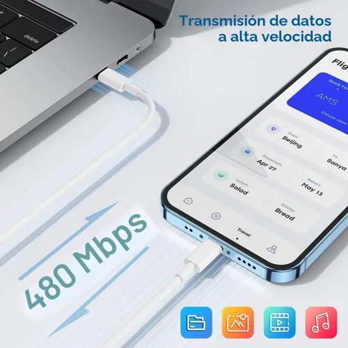 Vista 5 de Cargador de iPhone de carga rápida, bloque de cargador de pared tipo C y cable USB C a Lightning de 10 pies de longitud, adaptador de cubo