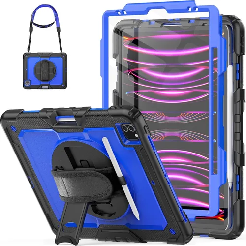 Vista 10 de HXCASEAC - Funda para iPad mini 7 (A17 Pro) / iPad mini 6 de 8,3 pulgadas, a prueba de golpes Pencil Holder Hand Strap Screen Protector