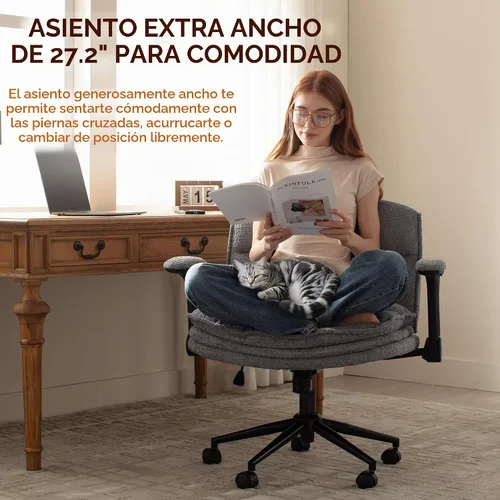 Vista 4 de Dowinx Silla Criss Cross con Brazos Abatibles Ajustables y Ruedas, Cómodo Sillón Ergonómico de Escritorio de Oficina con Cojines de 3 Capas, Silla