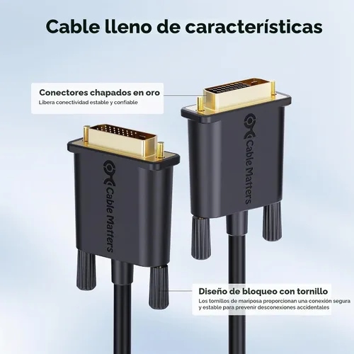 Vista 6 de Cable Matters Cable DVI con ferritas, doble enlace, 6 pies