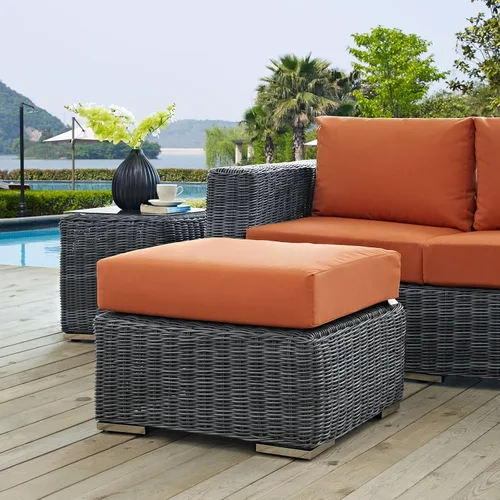 Vista 5 de Modway Summon - Otomana cuadrada de mimbre para patio al aire libre Sunbrella en lona toscana