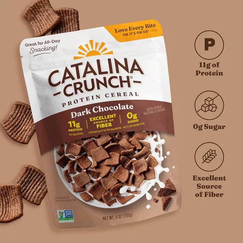 Vista 3 de Catalina Crunch Dark Chocolate - Cereal apto para dietas cetogénicas, bajo en carbohidratos, sin azúcar, gluten ni granos, snacks veganos