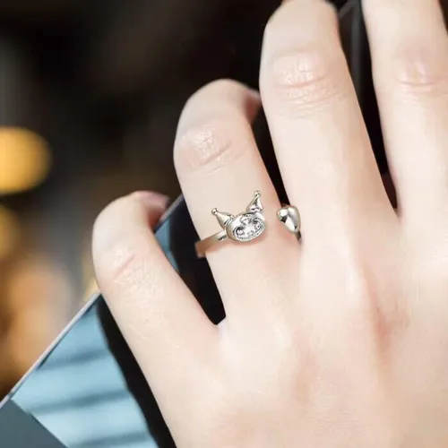 Vista 3 de HYXITVCG Anillo Kuromi y mi melodía, lindo anillo de anime, anillo de plata ajustable para mujeres, anillos kawaii, joyería Kawaii para mujeres