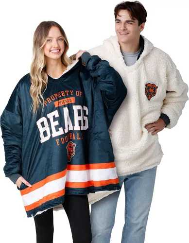 Vista 18 de FOCO Nfl Team Logo Reversible Oversized Sherpa Hoodie Sweatshirt Hoodeez