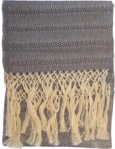 Vista 6 de ALKIMIA INC Chal Rebozo de algodón hecho a mano mexicano Negro