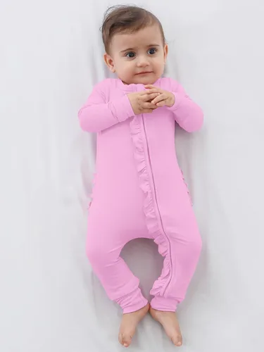 Vista 23 de GUISBY Rayon - Mameluco de manga larga para bebé, sin pies, cremallera de 2 vías con volantes, para dormir de 0 a 24 meses Negro