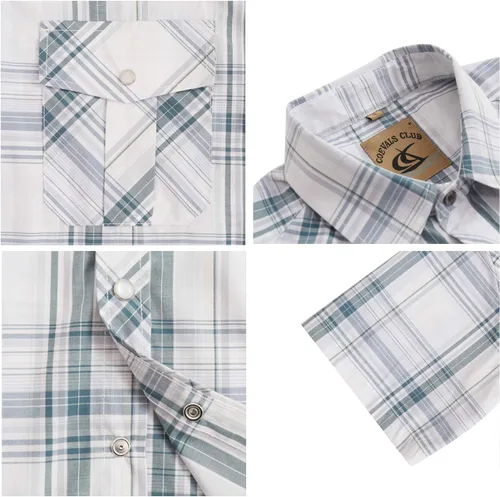 Vista 3 de COEVALS CLUB Men's Western Cowboy Short Sleeve Pearl Snap Casual Plaid Work Shirts