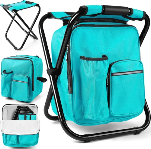 Vista 24 de Kikerike Mochila plegable con aislamiento, silla plegable para camping, caza, pesca, multifunción con bolsillo frontal y bolsillo para botella