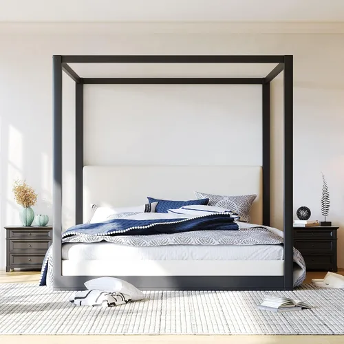 Vista 40 de Wood Canopy Platform Bed Full with Headboard, Trundle and 3 Drawers Negro-8.1