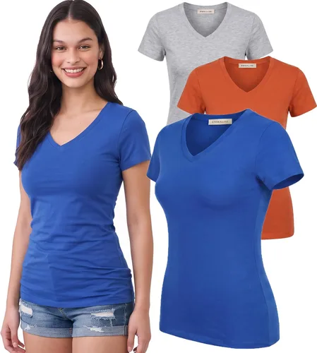 Vista 26 de Emmalise Camiseta de manga corta para mujer, cuello en V, tallas junior y plus