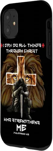 Vista 2 de Fundas para iPhone 11 Christian Phone Cases Men Bible Verse Philippians 4:13 Lion Case