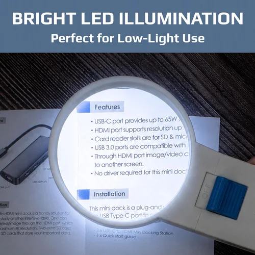 Vista 5 de Carson Lupa asférica iluminada de mano 5 luces LED iluminadas (SV-50), color blanco