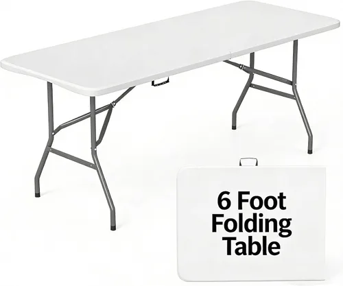Vista 17 de Mesa Plegable de 4 Pies de Altura Ajustable con Asa Incorporada, Mesa Plegable Portátil de Servicio Pesado de 4 Pies con Patas de Acero