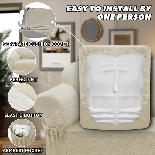 Vista 5 de Funda para silla con bolsillos para reposabrazos, juego de 2 piezas, funda elástica de piel sintética para sillones (se adapta a 31-45 pulgadas)