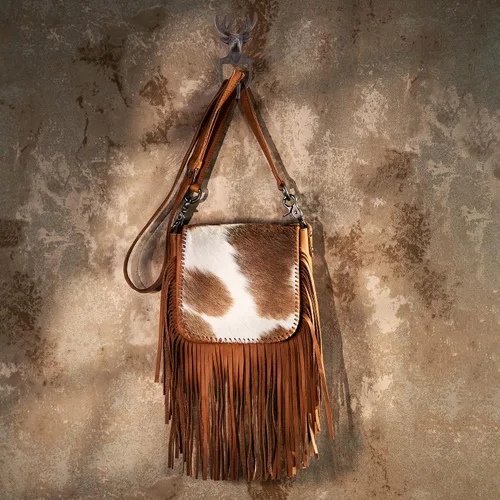 Vista 5 de Montana West Bolso bandolera occidental de cuero genuino con flecos para mujer
