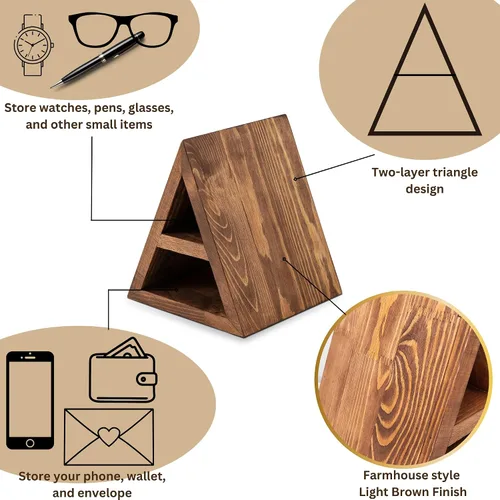 Vista 3 de Soporte de madera para páginas de libros en forma de triángulo, sin necesidad de montaje, regalos para amantes, soporte para libros para dormitorio