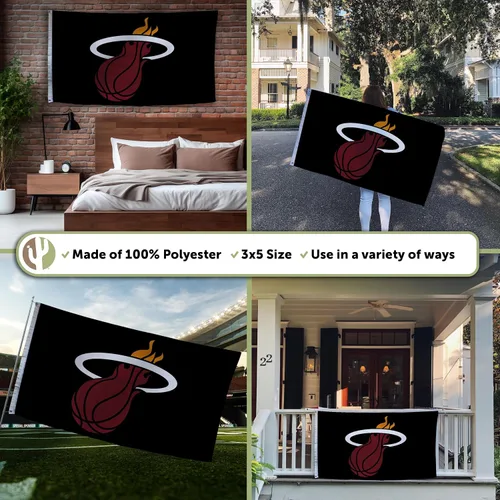 Vista 3 de Desert Cactus Bandera de calor de Miami NBA 100% poliéster para interiores y exteriores, 3 x 5 pies, banderas del equipo de la Asociación Nacional
