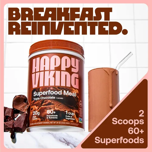 Vista 4 de Happy Viking Chocolate y fresa en polvo, por Venus Williams, 0.71 oz de proteína, bajo en carbohidratos, keto, vegano, sin gluten, superalimentos