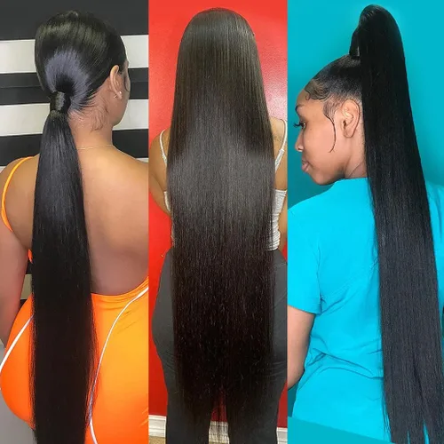 Vista 8 de Younsolo Paquetes de pelo lacio brasileño, cabello humano virgen 100% sin procesar, color negro natural, 4 paquetes, 12, 14, 16 y 18 pulgadas