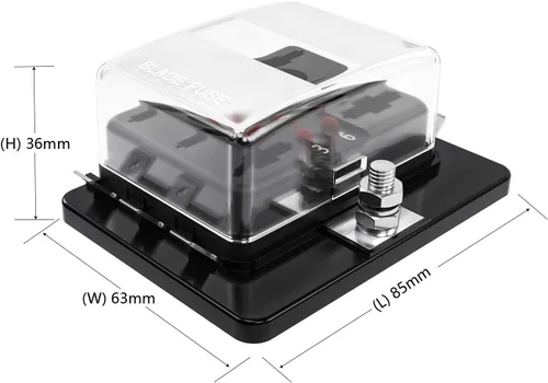 Vista 4 de Caja de fusibles de hoja de fusibles de 6 vías para autocaravana, caja de fusibles DC12~32V, 12V, indicador Jtron LED, bloque de fusibles