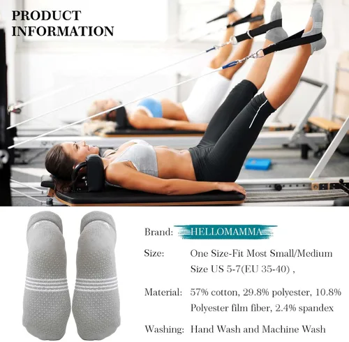Vista 6 de Hellomamma Calcetines de yoga antideslizantes con agarres, calcetines de pilates y ballet para mujer