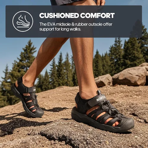 Vista 4 de NORTIV 8 Sandalias para hombre, sandalias deportivas con punta cerrada, zapatos de verano para hombre, sandalias ligeras para caminar
