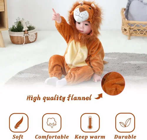 Vista 4 de TONWHAR Disfraz de Halloween para bebés y niños pequeños, traje de nieve para niños (3.5-4.5 añosaltura 41-46 pulgadas, león)