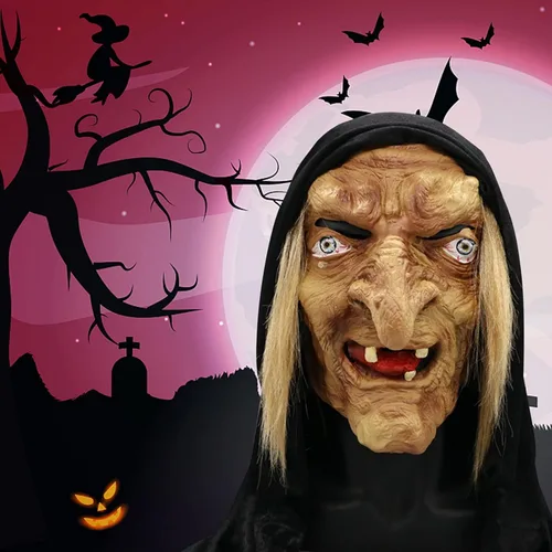 Vista 5 de Máscara de cabeza completa para Halloween máscara de bruja de terror negro talla única