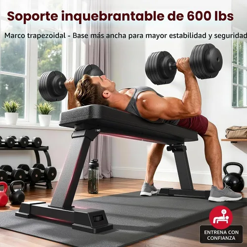 Vista 3 de FLYBIRD Banco Plano Plegable, Banco Resistente Ligero y que Ahorra Espacio para Press de Banca, Banco de Pesas Plano, Fácil de Ensamblar A-Rojo