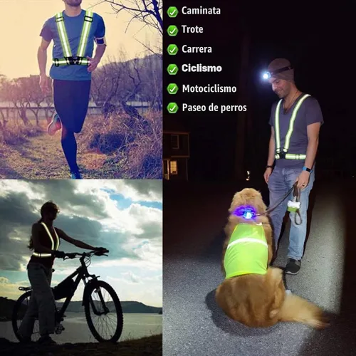 Vista 7 de Chaleco reflectante para correr, 3 piezas, correas elásticas ajustables, ligero, 360°, alta visibilidad para caminar al aire libre, trotar Color 1