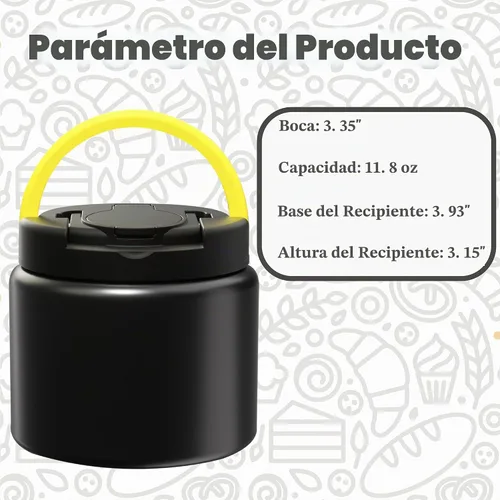 Vista 3 de Termo de 11.8 oz para Alimentos Calientes, Termo para Sopa de Acero Inoxidable, Contenedor de Comida Caliente con Cuchara Plegable, Tapa Abatible