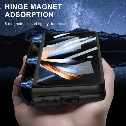 Vista 10 de Funda protectora para Samsung Galaxy Z Fold 4 con soporte de policarbonato magnético todo incluido a prueba de golpes para Z Fold 4 5G (negro)