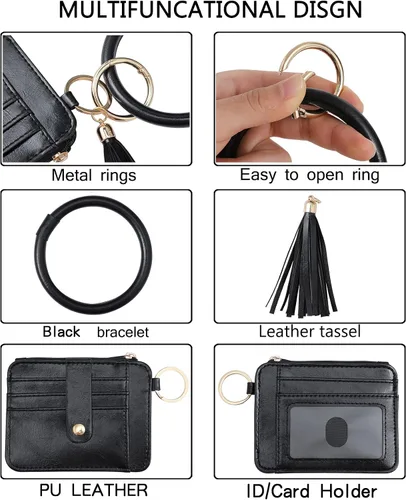 Vista 3 de DYSHAYEN Pulsera de pulsera con llavero y cartera, llavero con borla, tarjetero para mujer