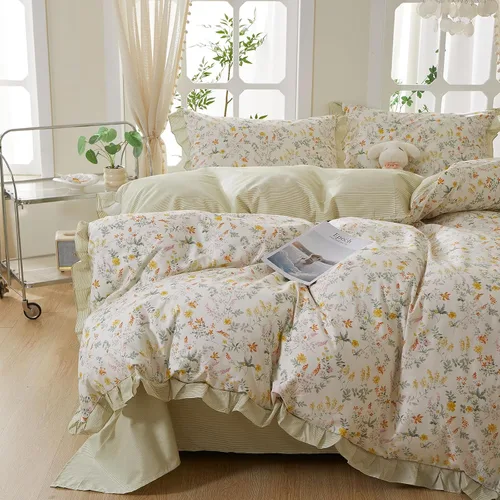 Vista 26 de mixinni Juego de funda de edredón de algodón floral para niñas y adolescentes, con lazos de cremallera, fácil cuidado, ultra suave y transpirable