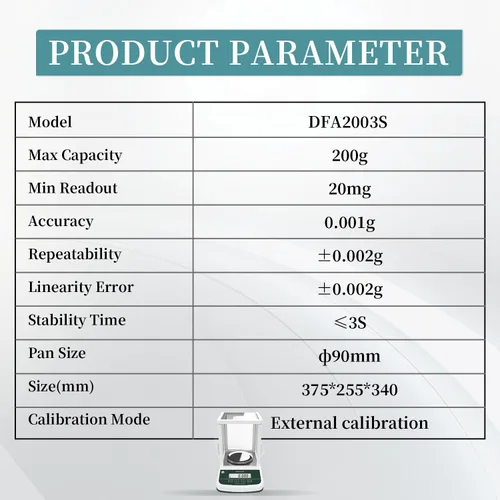 Vista 7 de Balanza analítica de laboratorio FA2003S, 7.05 oz/0.00004 oz, pantalla dual Alta precisión, calibración externa, legibilidad de 1 mg, escala