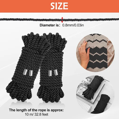 Vista 5 de Cuerda de Seda Suave, Cuerda de Cordón Trenzado Amigable con la Piel (Negro, 32 pies) Twisted Trim Rope, Nylon Twisted Cord, Braided Silk Ropes