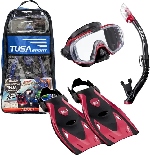 Vista 8 de TUSA Sport Black Series Visio Tri-Ex - Juego de máscara de viaje para adultos, esnórquel seco y aletas