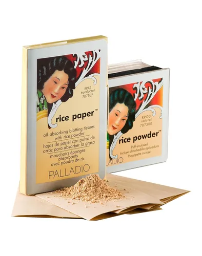 Vista 4 de Palladio Papel de arroz facial para piel grasa, hojas de secado facial hechas de arroz natural, papel absorbente de aceite con polvo de arroz, 2
