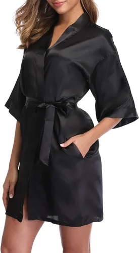 Vista 2 de Bata corta estilo Kimono de satén para mujer, para bodas, fiestas de novia, damas de honor