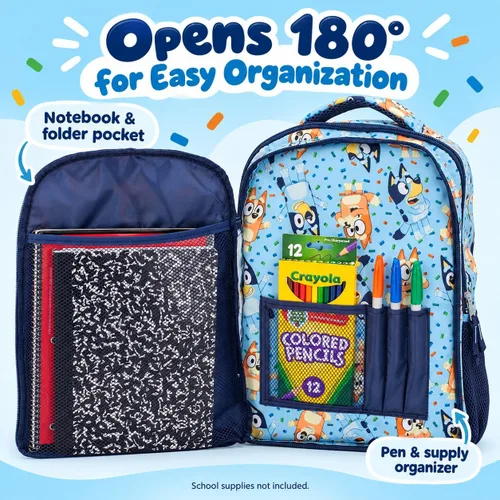Vista 5 de AI ACCESSORY INNOVATIONS Mochila para niños, bolsa de libros con múltiples bolsillos con correas de hombro ajustables y espalda acolchada, Azul