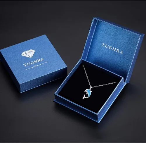 Vista 7 de TUGHRA 925 Sterling Silver Ocean Necklace Summer Jewelry SharkDolphin Pendant Necklaces Blue Opal Ocean Necklace Cute Ocean Animal Gift for Women